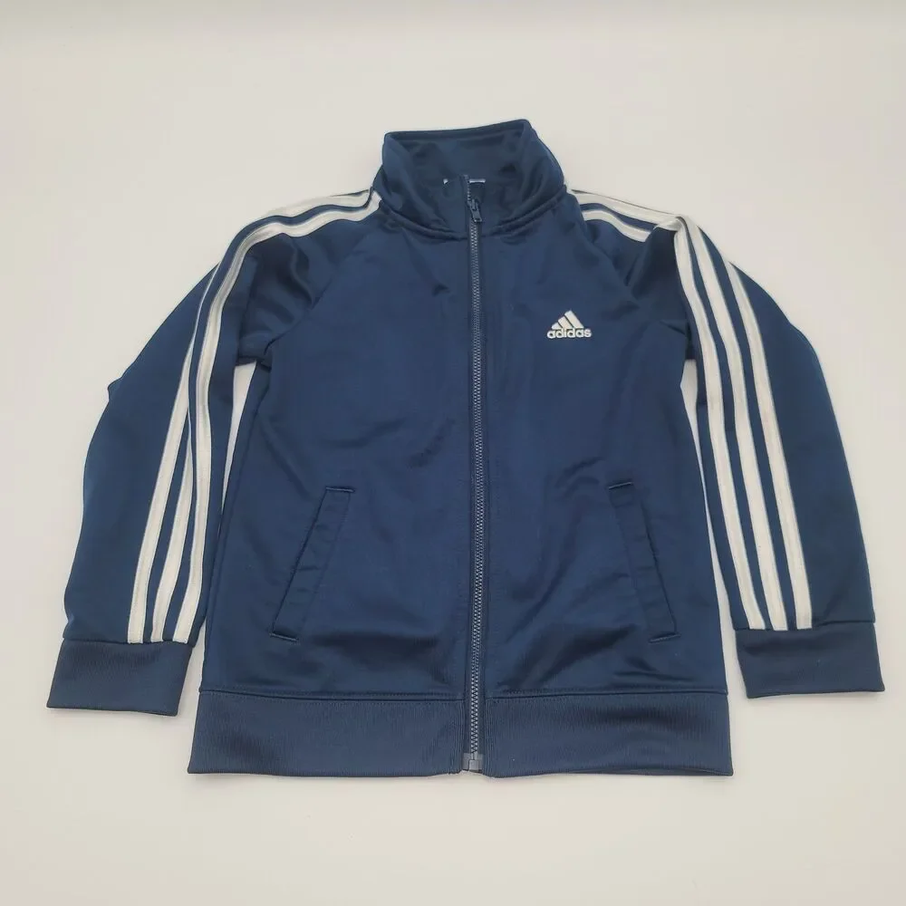 Adidas Boys Size 6 Blue Full Zip 3-stripes Track Jacket in Poly Woven Mock Neck